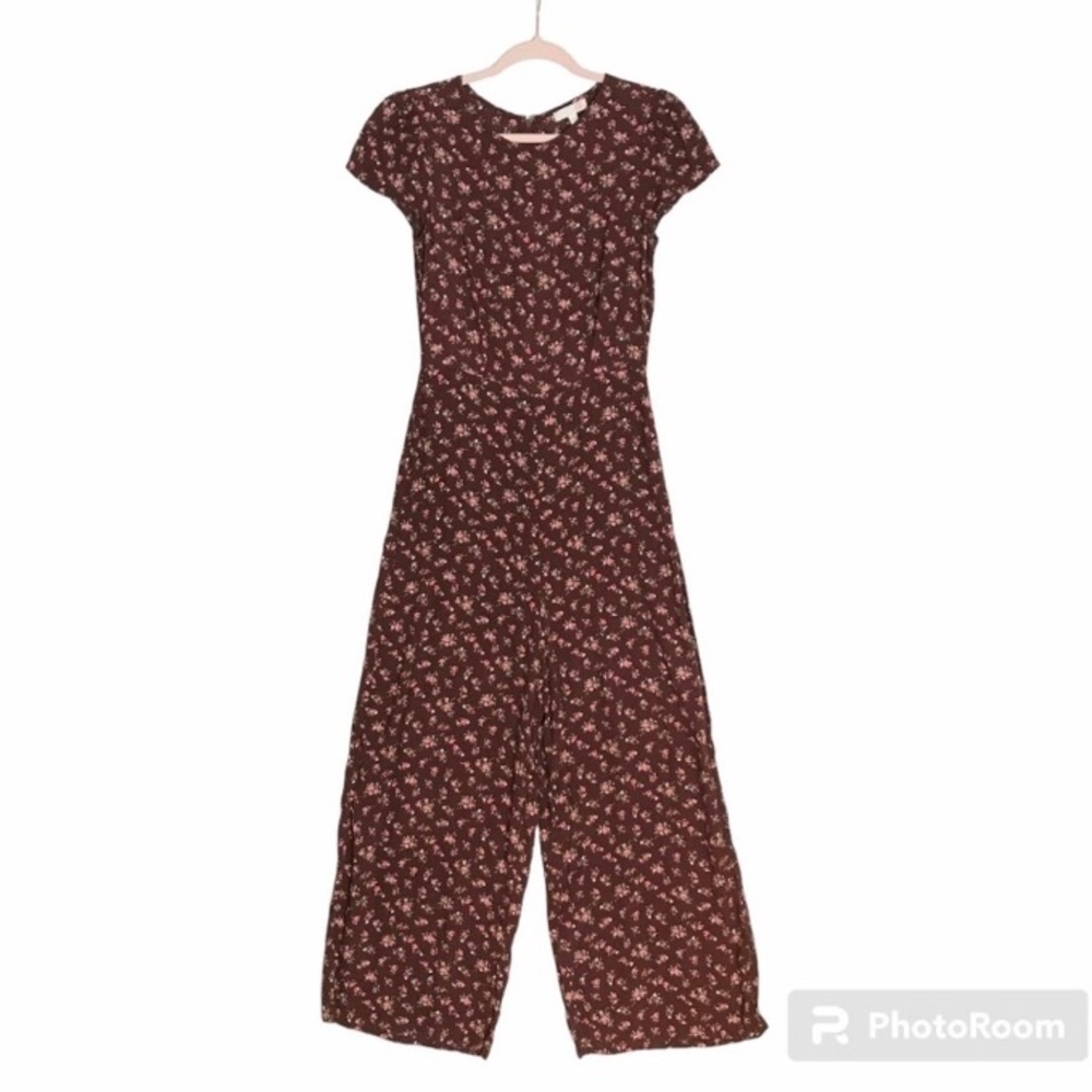 Gianni Bini Wine Red Floral Jumpsuit with Cap Sleeves Women’s Small